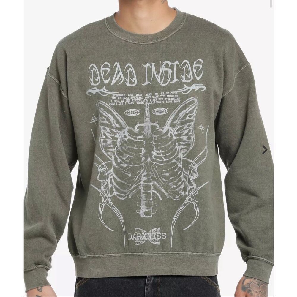 Hot Topic Social Collision Dead Inside Skeleton Sweatshirt Green Small Unisex